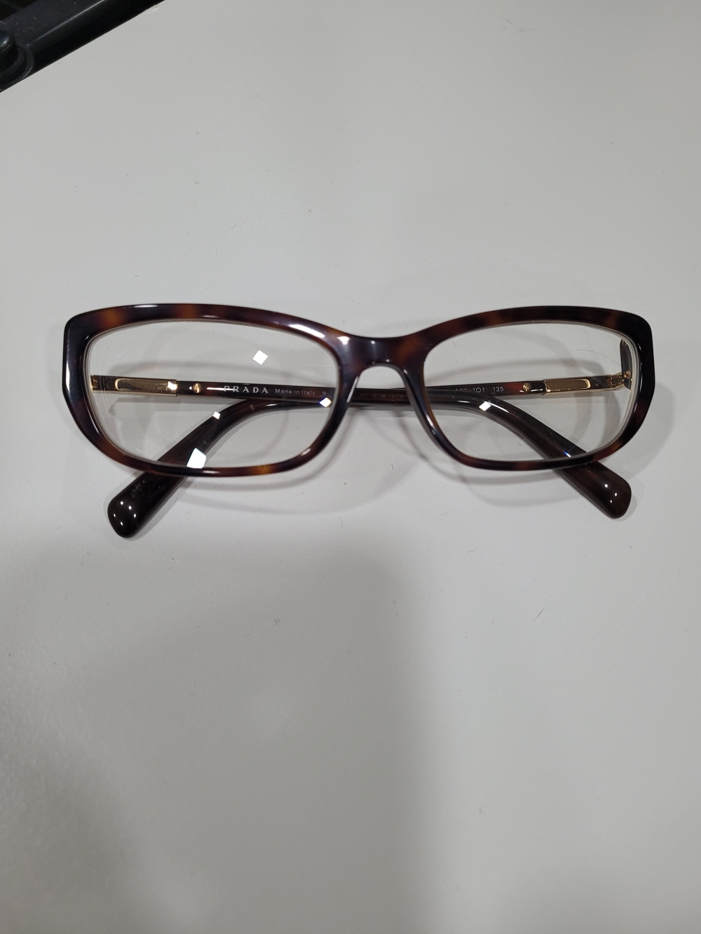 Prada Tortoiseshell Brown and Gold Rectangular Women's Glasses